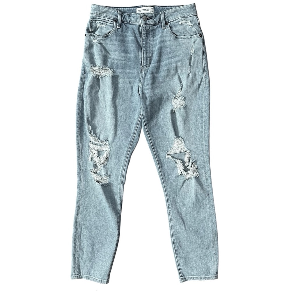 Abercrombie & Fitch Curve Love High Rise Straight Leg Distressed Jeans Sz 29/8R